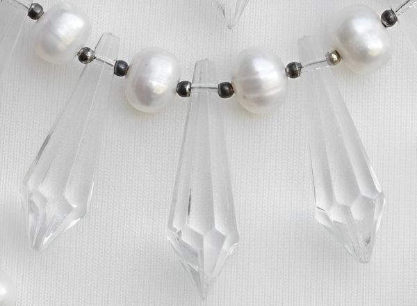 Vintage Silver, Clear Glass Drops and Freshwater Pearls Necklace